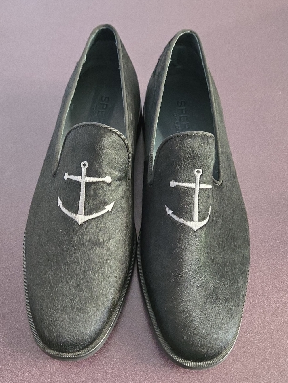 Sperry Men's Overlook Black Pony Hair Anchor Smoking Slippers Size 11 - Picture 6 of 9